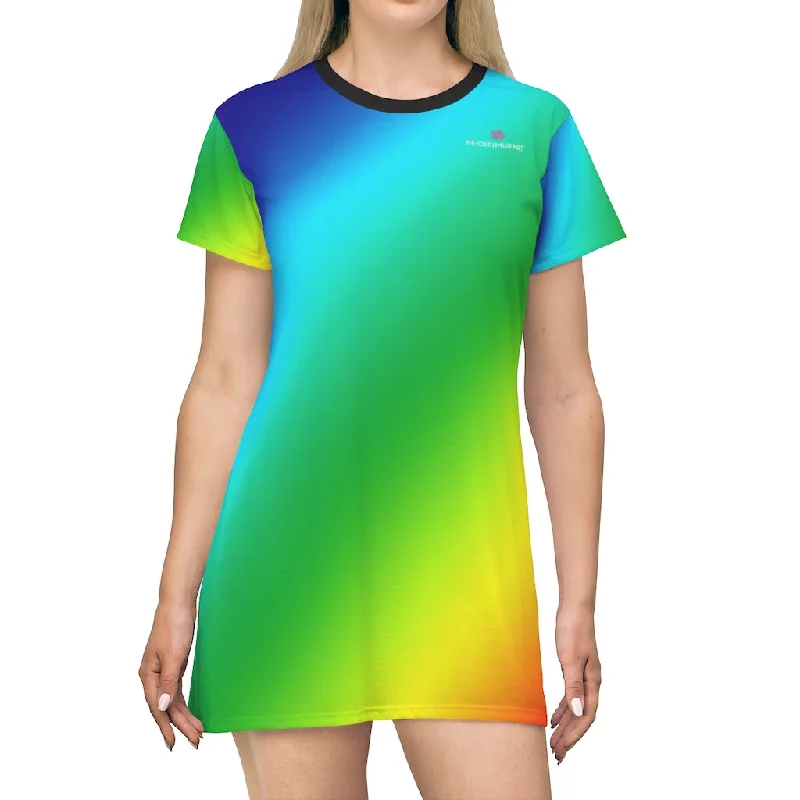 Rainbow Colorful T-Shirt Dress, Gay Pride Best Women's Crew Neck Dress - Made in USA Collared T-Shirt Boat Neck A-Line Rainbow Colorful T-Shirt Dress, Gay Pride Best Women's Crew Neck Dress - Made in USA Collared T-Shirt Boat Neck A-Line