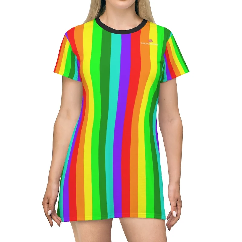 Best Rainbow Striped T-Shirt Dress, Gay Pride Vertical Striped Women's Crew Neck Dress - Made in USA Graphic T-Shirt Round Neck Polyester Best Rainbow Striped T-Shirt Dress, Gay Pride Vertical Striped Women's Crew Neck Dress - Made in USA Graphic T-Shirt Round Neck Polyester