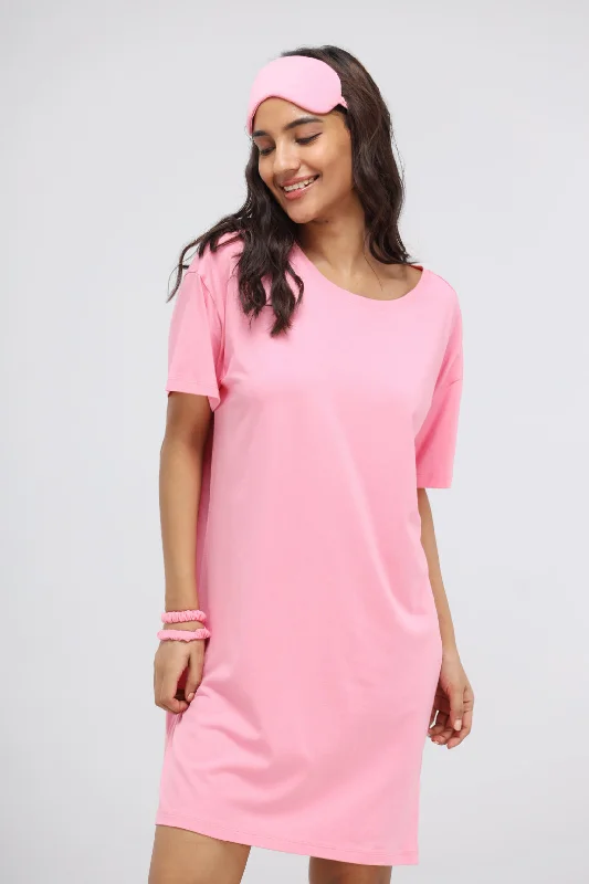 Sachet Pink Supima® T-Shirt Dress Collared Crew Neck Turtle Neck
