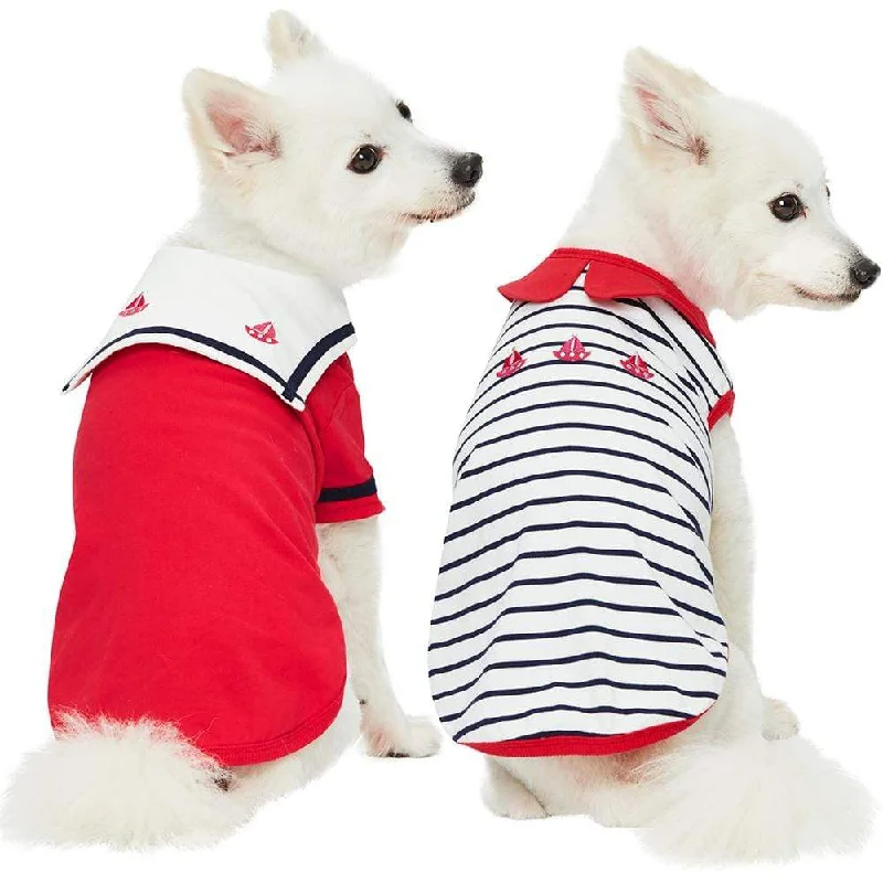 Summer Vacation Beach Dog T-shirts, Cerise Red, 2 Pack Sailor Suit Shirts Elasticated Padded Insulated Summer Vacation Beach Dog T-shirts, Cerise Red, 2 Pack Sailor Suit Shirts Elasticated Padded Insulated