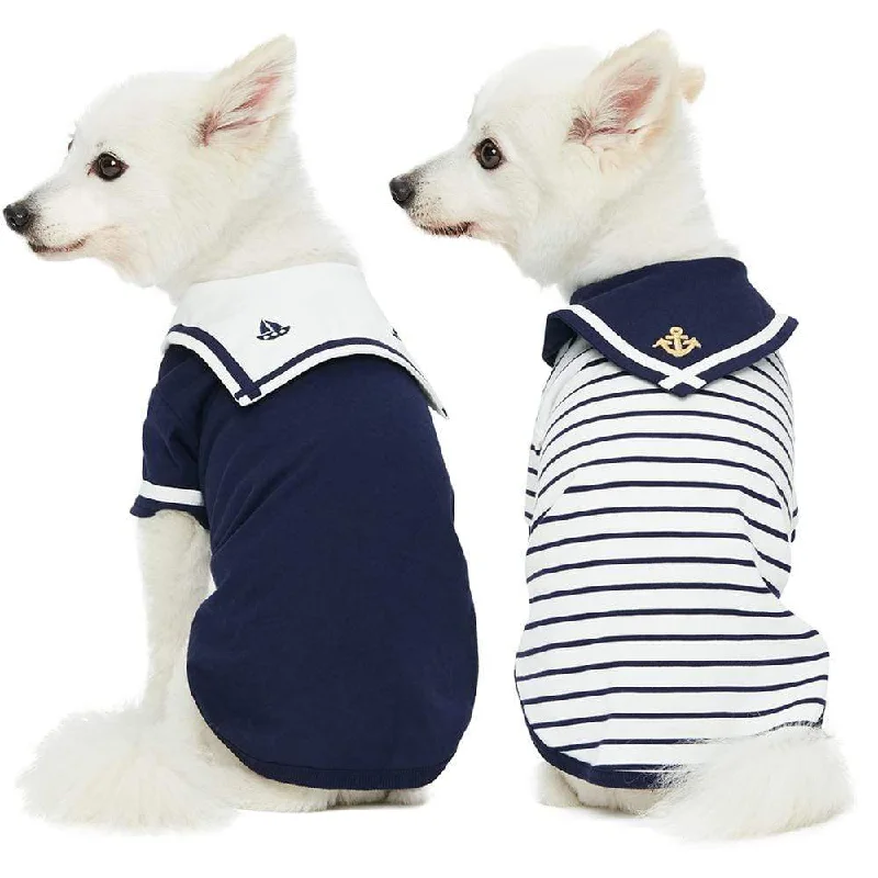 Summer Vacation Beach Dog T-shirts, Navy Blue, 2 Pack Sailor Suit Shirts Fitted T-Shirt Seamless Stretchy Summer Vacation Beach Dog T-shirts, Navy Blue, 2 Pack Sailor Suit Shirts Fitted T-Shirt Seamless Stretchy