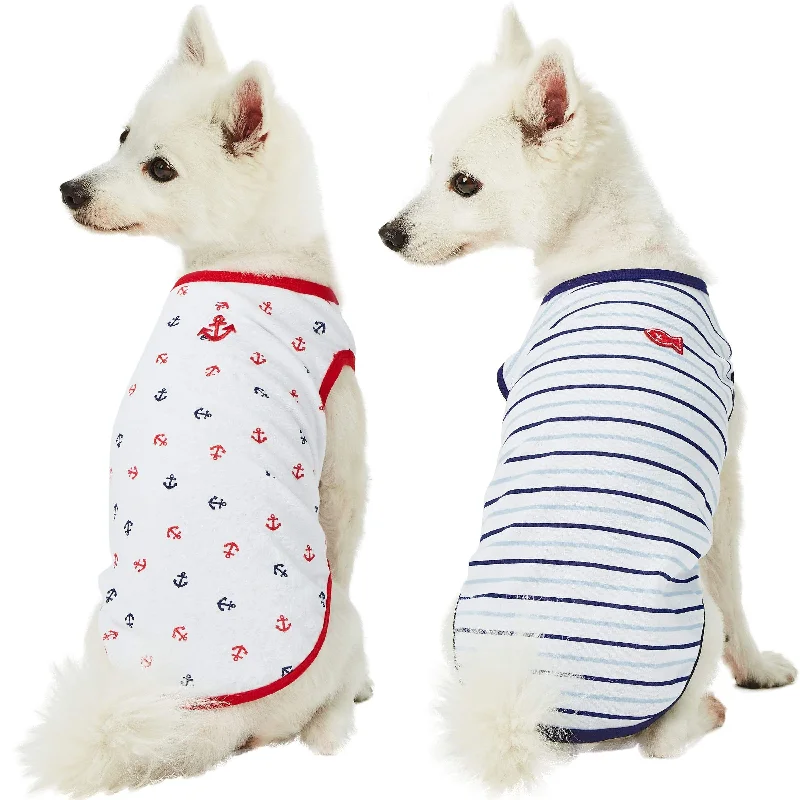 Summer Vacation Beach Dog T-shirts, 2 Pack Sea Lover Navy Sailor Shirts Welt Pockets Slit Pockets Flap Pockets Summer Vacation Beach Dog T-shirts, 2 Pack Sea Lover Navy Sailor Shirts Welt Pockets Slit Pockets Flap Pockets