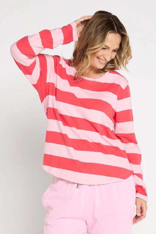 Spritz Stripe Long Sleeve Tee - Coral Stripe Solid Color Striped Floral