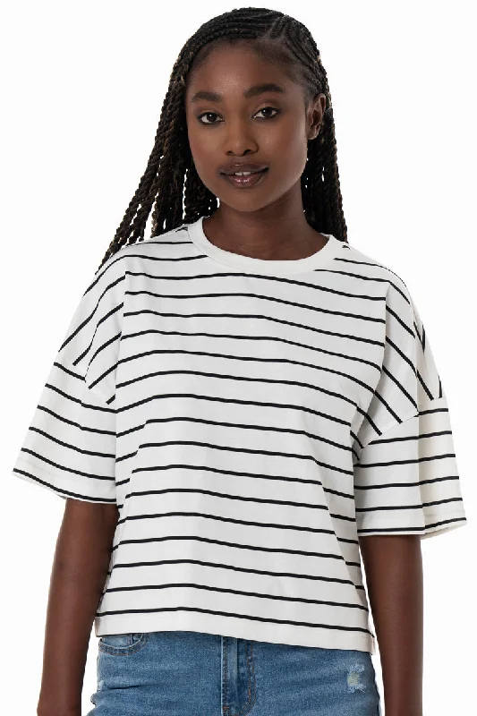 Stripe Boxy T-Shirt _ 154367 _ Milk Fitted T-Shirt Seamless Stretchy