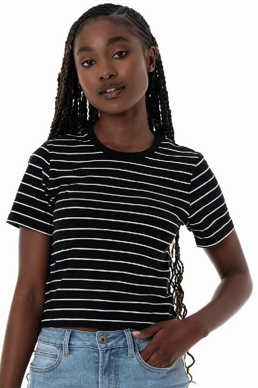 Striped Fitted T-Shirt _ 153811 _ Black Silk Blend Satin Velvet