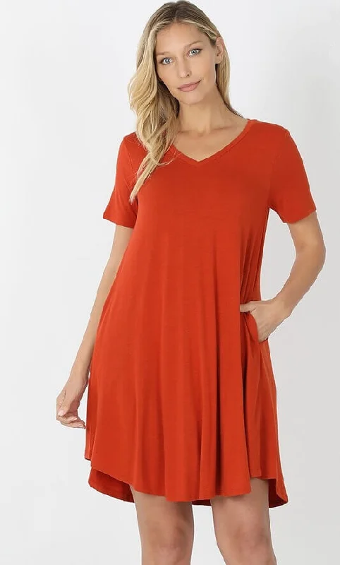 V-Neck Pocket T-Shirt Dress Faux Fur Fabric Real Fur Fabric Shearling Fabric