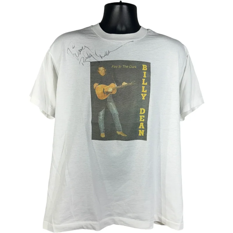 Vintage Fire In The Dark Billy Dean Autographed Band Tee 90s Oversized T-Shirt Spandex breathable Vintage Fire In The Dark Billy Dean Autographed Band Tee 90s Oversized T-Shirt Spandex breathable