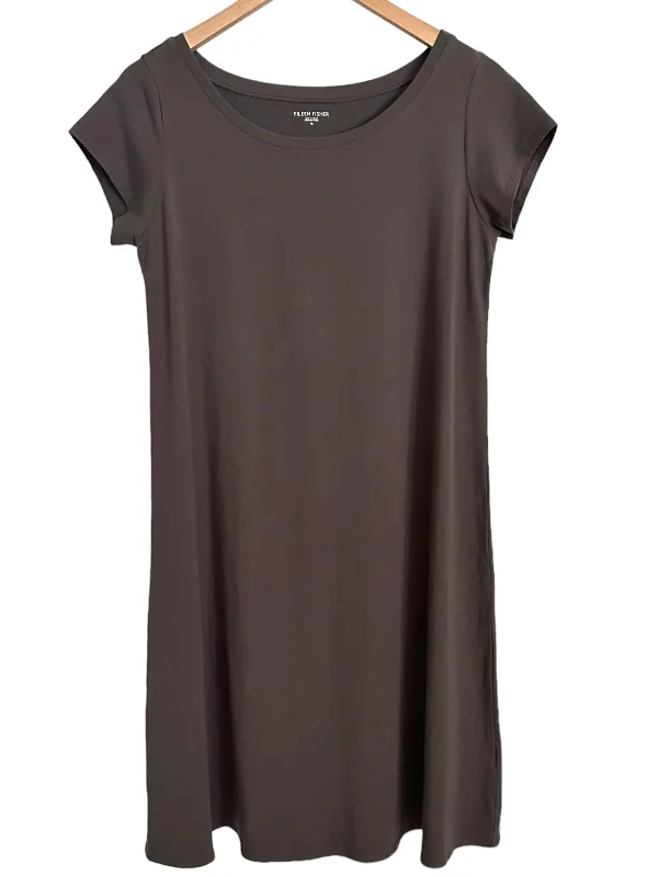 Warm Autumn Gray T-shirt Dress Mesh Blend Leather Blend Suede Blend