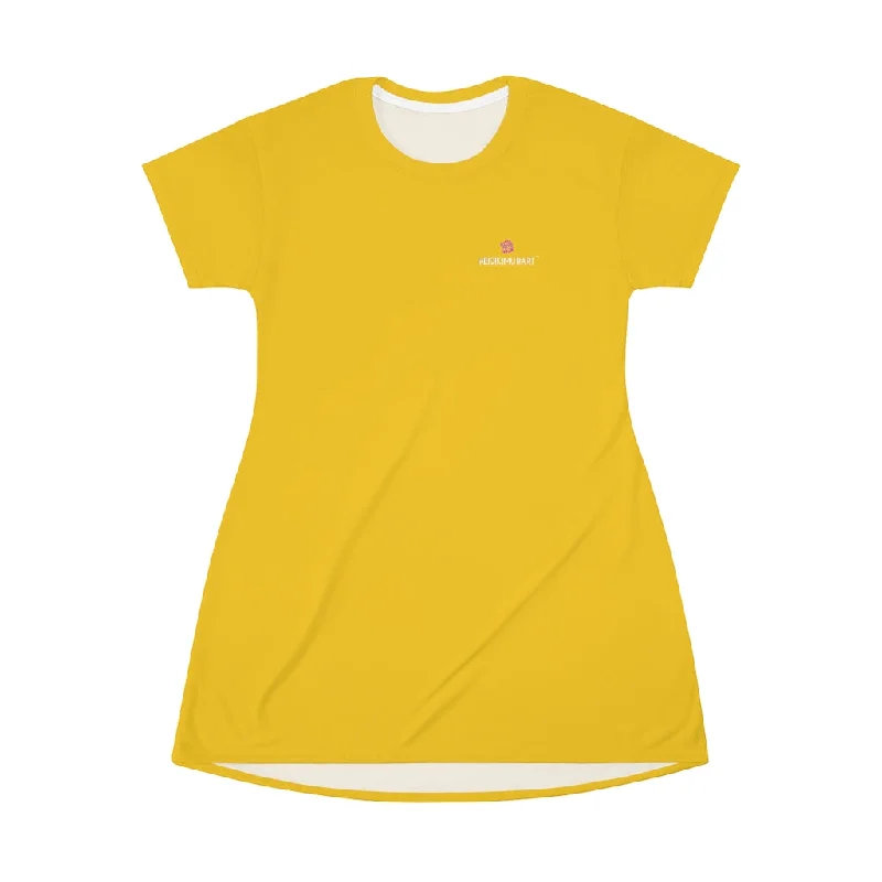 Yellow T-Shirt Dress, Solid Color Crewneck Long Tee Shirt Dress For Women - Made in USA Casual Formal Business Yellow T-Shirt Dress, Solid Color Crewneck Long Tee Shirt Dress For Women - Made in USA Casual Formal Business