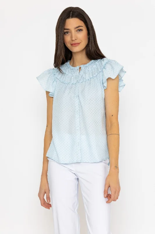 Ruffle Blouse in Blue Dot Bell Sleeve Blouse