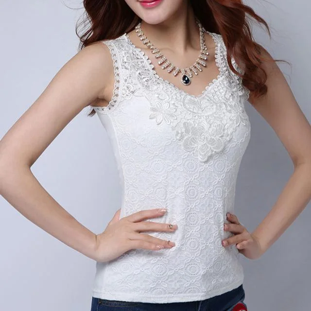6XL Women's Summer Fashion Lace Sleeveless Crochet Blouse Shirt Feminine Tie Blouse