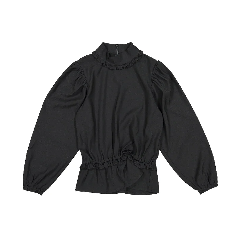 A4 Black Ruffles Blouse Office Formal Blouse