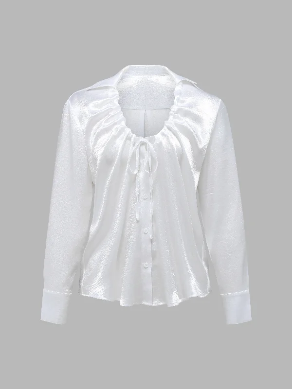 Adjustable Drawstring Round-Neck Loose Fit Blouse Boho Chic Blouse