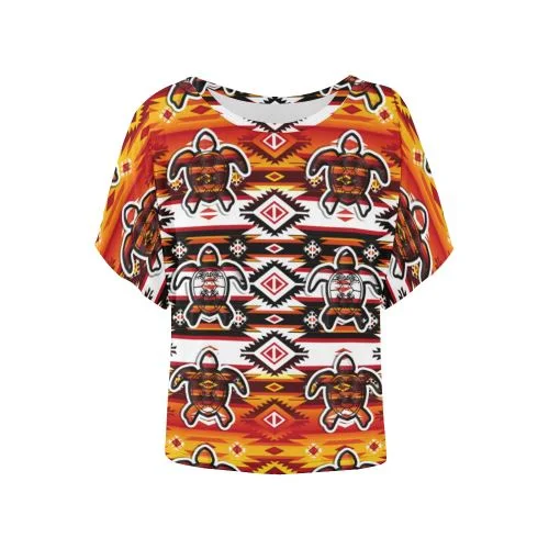 Adobe Fire Turtle2 Women's Batwing-Sleeved Blouse T shirt Elegant Peplum Blouse