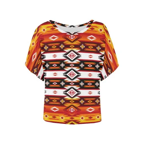 Adobe Fire Women's Batwing-Sleeved Blouse T shirt Balloon Sleeve Blouse