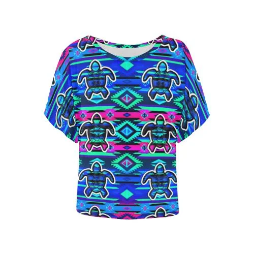 Adobe Sunset Turtle Women's Batwing-Sleeved Blouse T shirt Sheer Sleeve Blouse