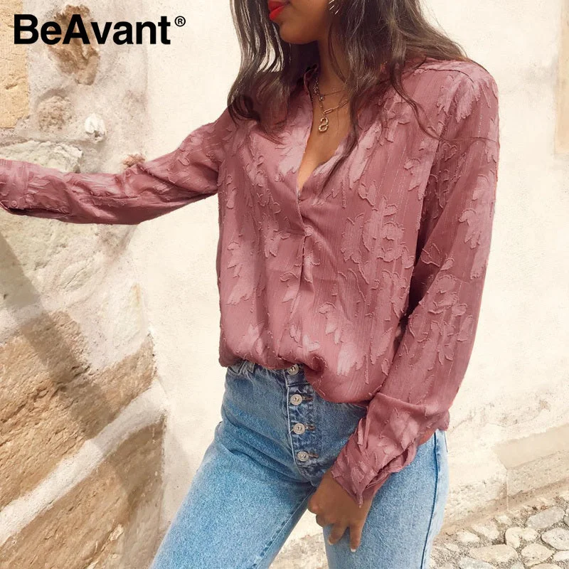 BeAvant romantic floral v neck women blouse shirts pink long sleeve fashion tops blouse ladies 2020 chic spring summer blusa Modern Oversized Blouse BeAvant romantic floral v neck women blouse shirts pink long sleeve fashion tops blouse ladies 2020 chic spring summer blusa Modern Oversized Blouse