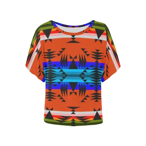 Between the Mountains Orange Women's Batwing-Sleeved Blouse T shirt Feminine Tie Blouse Between the Mountains Orange Women's Batwing-Sleeved Blouse T shirt Feminine Tie Blouse