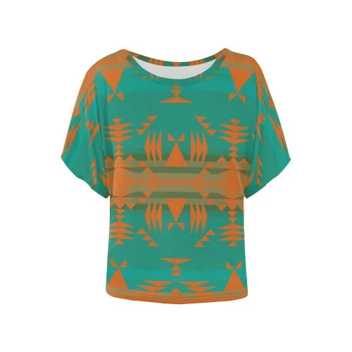 Between the Mountains Deep Lake Orange Women's Batwing-Sleeved Blouse T shirt Backless Summer Blouse Between the Mountains Deep Lake Orange Women's Batwing-Sleeved Blouse T shirt Backless Summer Blouse