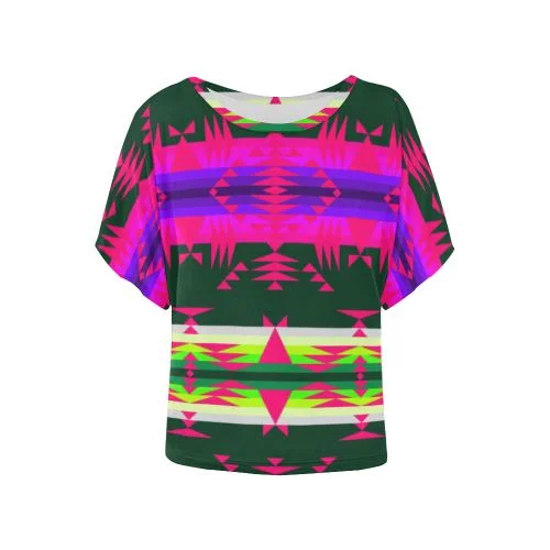 Between the Mountains Deep Lake Sunset Women's Batwing-Sleeved Blouse T shirt Playful Puff Blouse Between the Mountains Deep Lake Sunset Women's Batwing-Sleeved Blouse T shirt Playful Puff Blouse