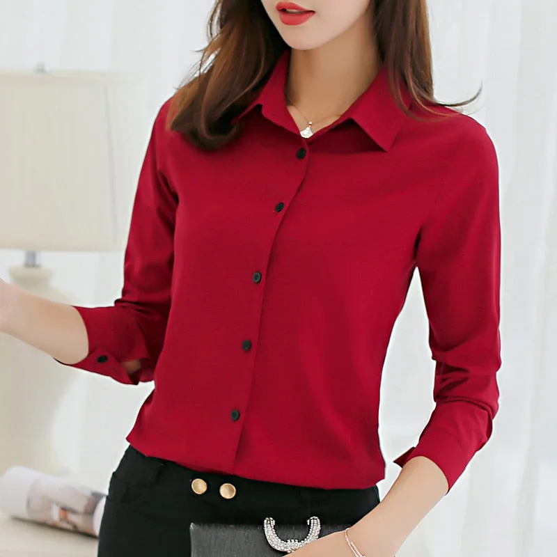 BIBOYAMALL White Blouse Women Office Shirts Fashion Long Femme Blusa Office-Ready Blouse