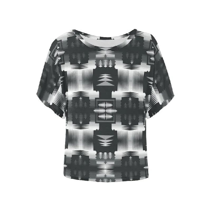 Black and White Sage Women's Batwing-Sleeved Blouse T shirt Relaxed Fit Blouse