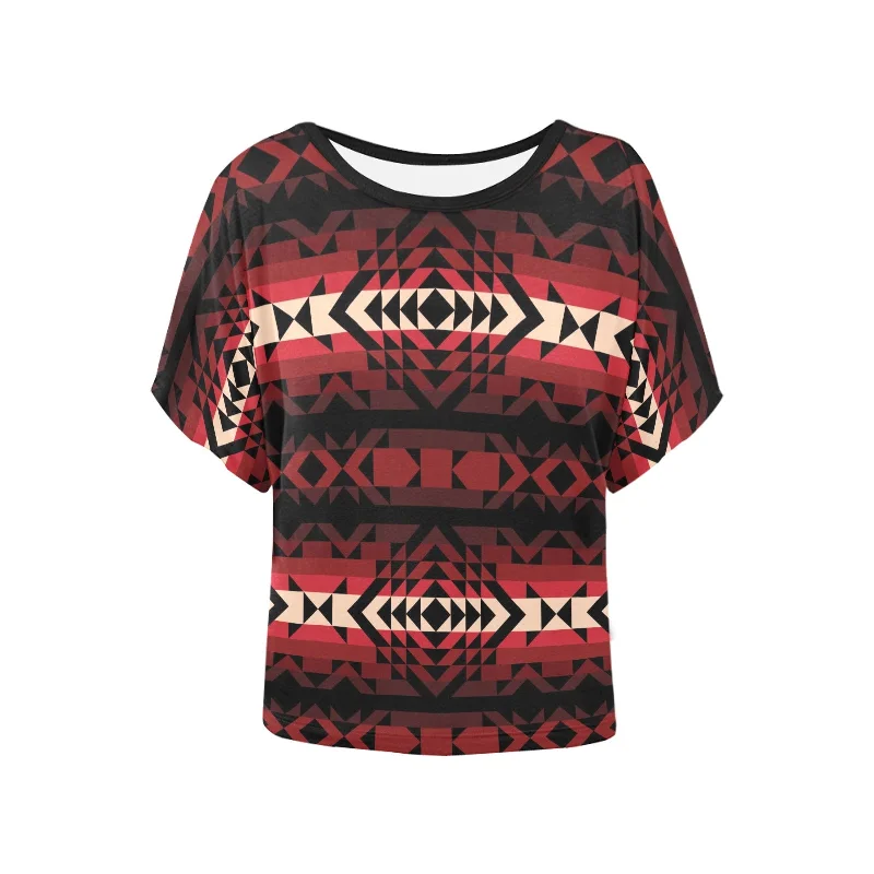 Black Rose Women's Batwing-Sleeved Blouse T shirt Double Button Blouse