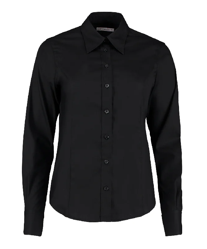Black* - Women's corporate Oxford blouse long-sleeved (tailored fit) Satin Long Blouse