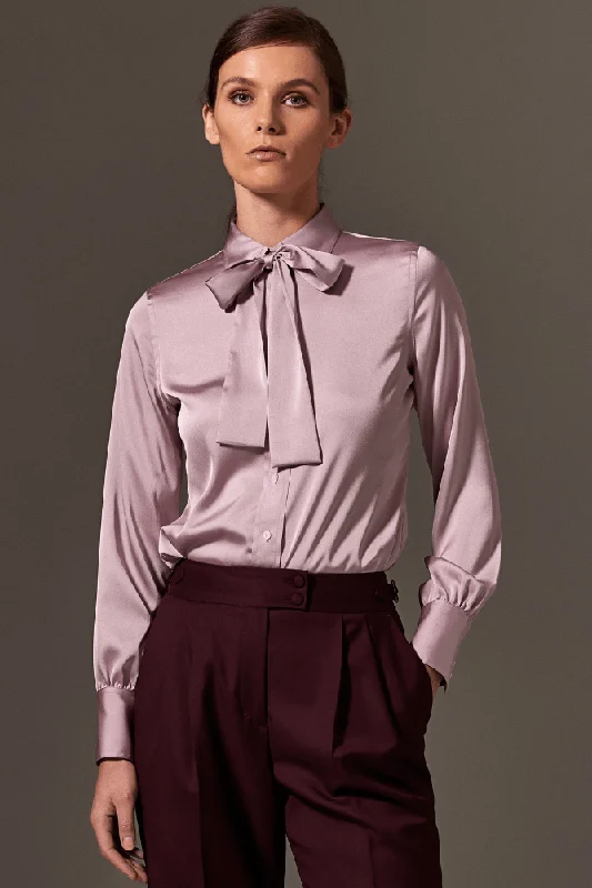 Blakely Pussy Bow Blouse - Musk Silk Stretch Office-Ready Blouse