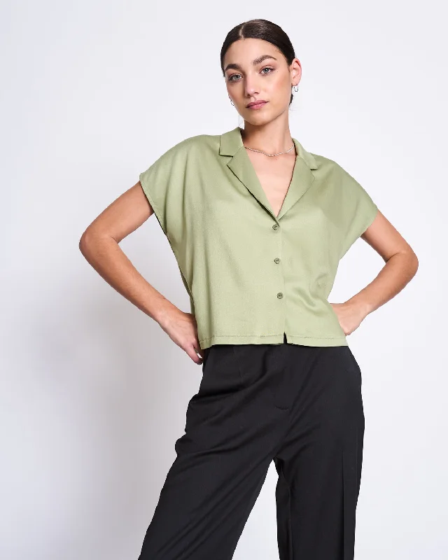BLOUSE TIERRA PALE OLIVE Semi-Sheer Blouse