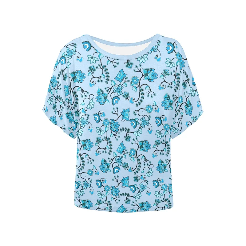 Blue Floral Amour Women's Batwing-Sleeved Blouse T shirt Casual Stripe Blouse