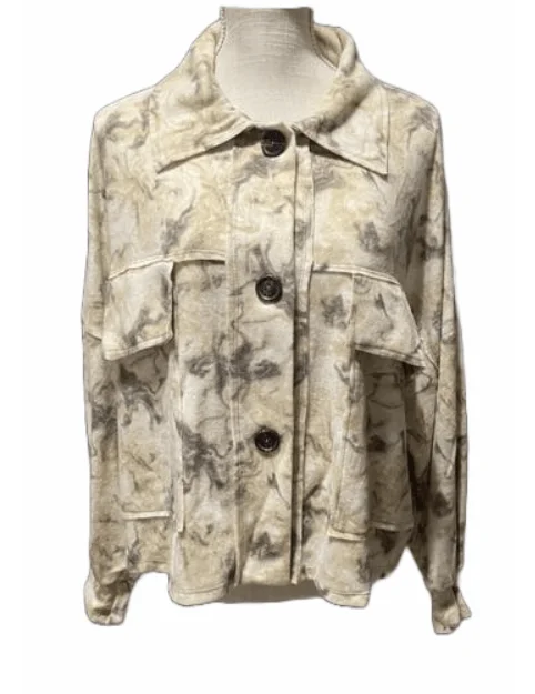 Blushed Tie-Dyed Oversized Shacket Classic White Blouse