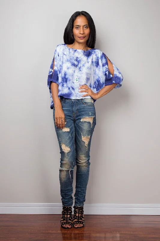 Blue Tie Dye Blouse Tunic Peter Pan Blouse