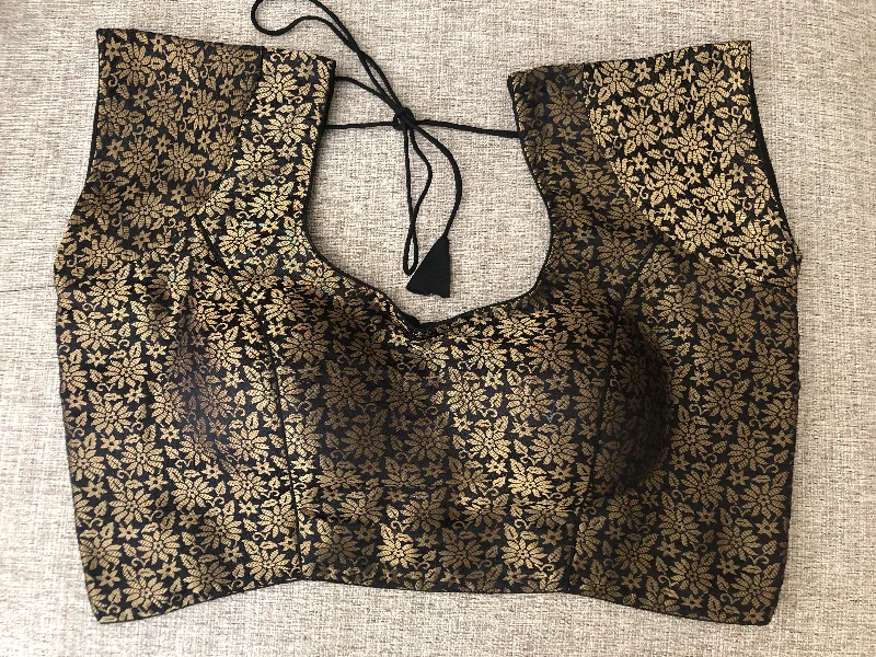 Brocade Blouse - Black  (Plus size) Double-Layered Blouse