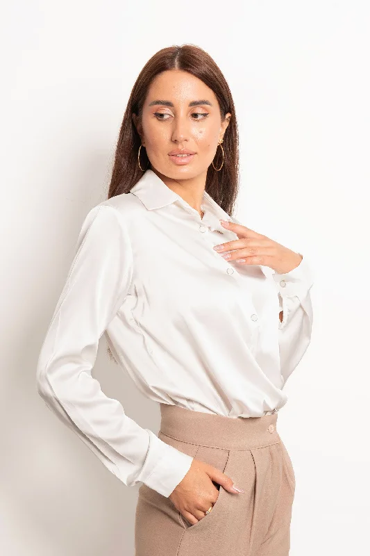 Button Satin Blouse - Mitcha Label Chic Wrap Blouse