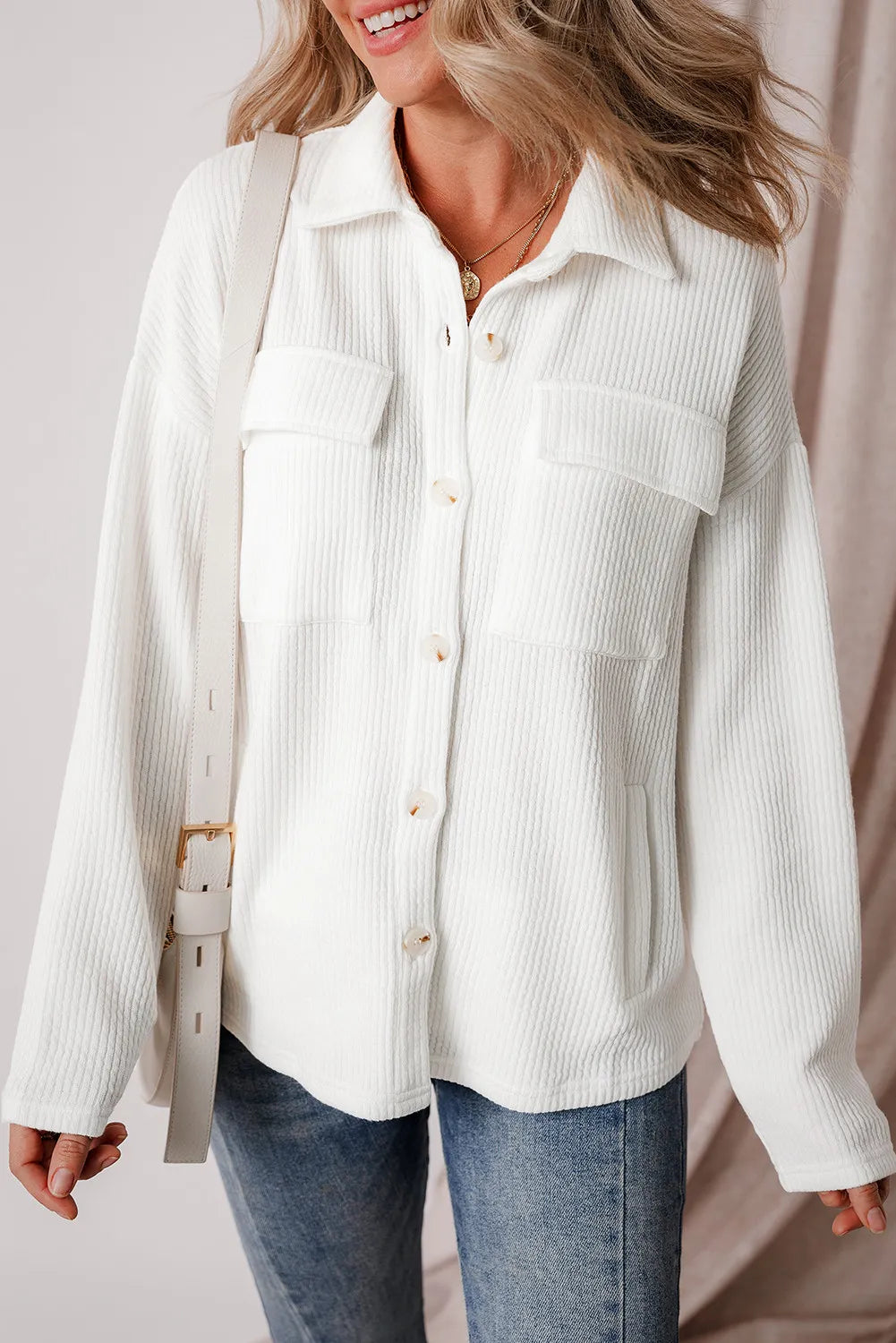Button Up Long Sleeve Shacket Romantic Lace Blouse
