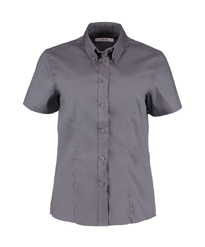 Charcoal - Women's corporate Oxford blouse short-sleeved (tailored fit) Playful Puff Blouse