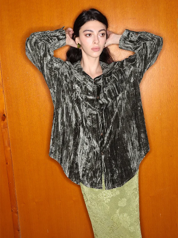 Chic Loose Fit Velvet Embossed Blouse Feminine Tie Blouse