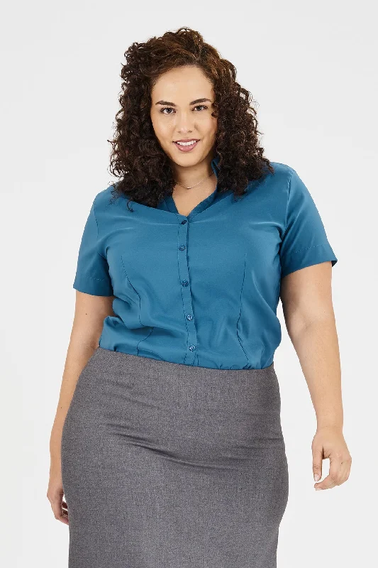 Ladies' Perfect Blouse Short Sleeve - Aquamarine Chic Ruffle Blouse