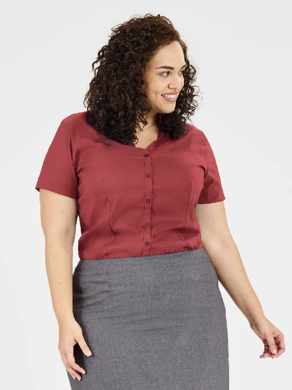 Ladies' Perfect Blouse Short Sleeve - Sunset Red Double-Layered Blouse