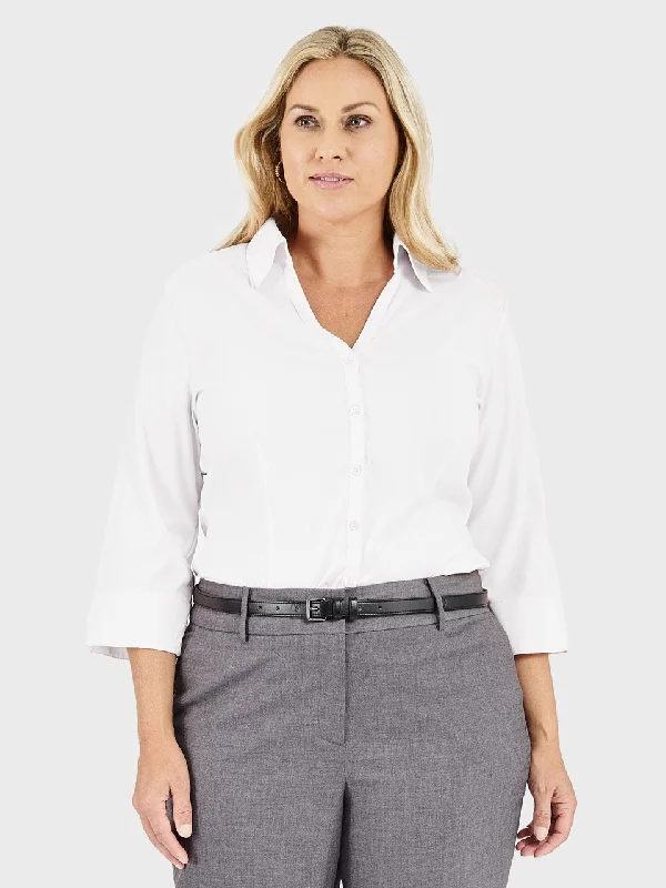 Ladies' Perfect Blouse Three Quarter Sleeve - White Floral Chiffon Blouse