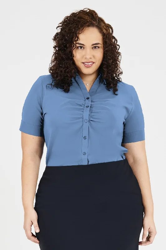 Ladies' Victoria Blouse - Peri Blue Cotton Casual Blouse