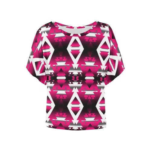 Dark Sunset Winter Camp Women's Batwing-Sleeved Blouse T shirt Double Button Blouse
