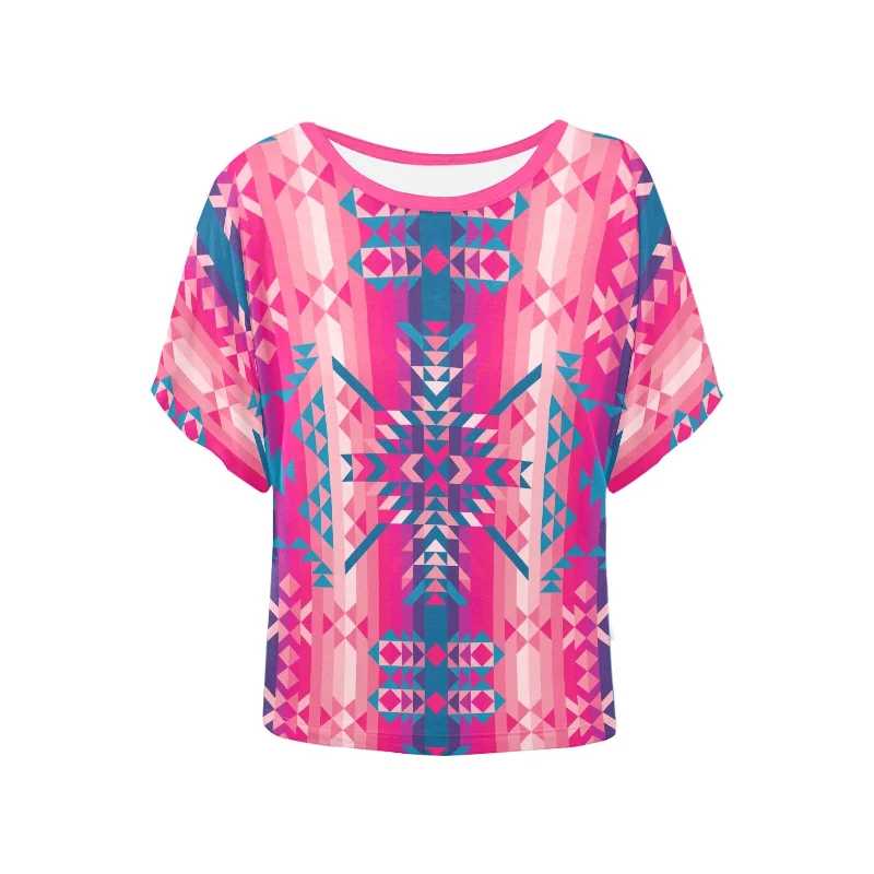 Desert Geo Blue Women's Batwing-Sleeved Blouse T shirt Versatile Layering Blouse