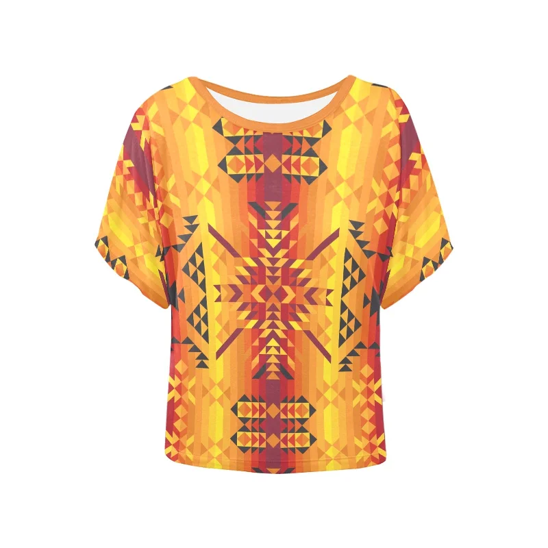 Desert Geo Yellow Red Women's Batwing-Sleeved Blouse T shirt Side Tie Blouse