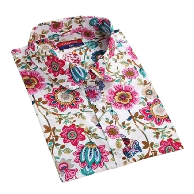 DIOUFOND Women's Fashion Premium Quality Long Sleeves Elegant Vintage Floral Blouse Business Casual Blouse