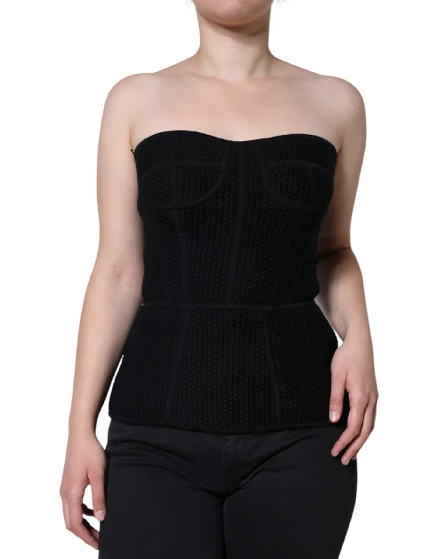 Dolce & Gabbana Black Bustier Sleeveless Corset Blouse Top Satin Bow Blouse