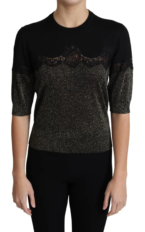 Dolce & Gabbana Elegant Lurex Threaded Jersey Lace Blouse Airy Cotton Blouse