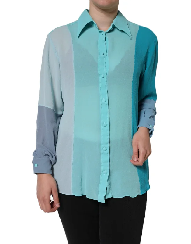Dolce & Gabbana Multicolor Long Sleeve Button Blouse Top Satin Long Blouse