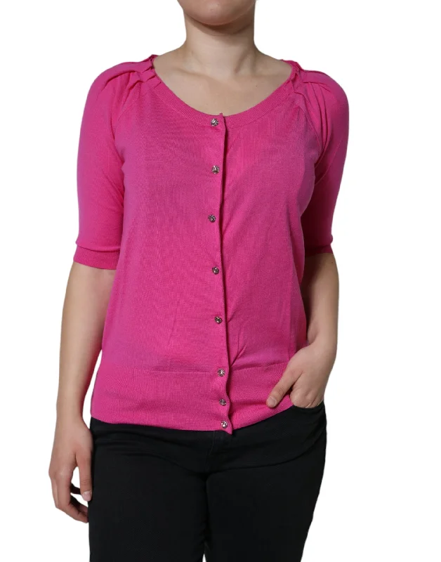Dolce & Gabbana Pink Wool Button Down Short Sleeve Blouse Top Smart Business Blouse